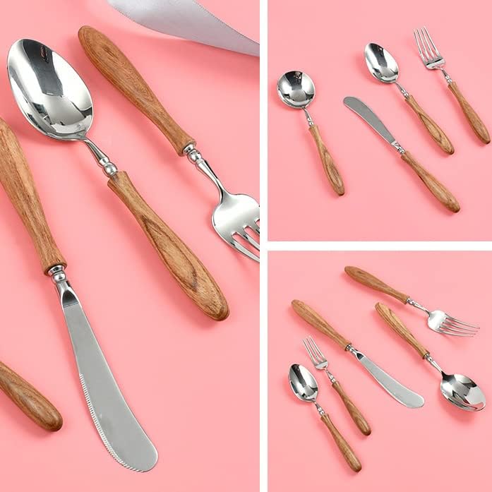 Teaspoons Set of 4, 5.9 Inch Stainless Steel Dessert Spoon with Wood Handle, Small Spoons Cutlery for Dessert/Coffee/Tea, Espresso Spoons Use for Home Party Restaurant, Kitchen Accessories