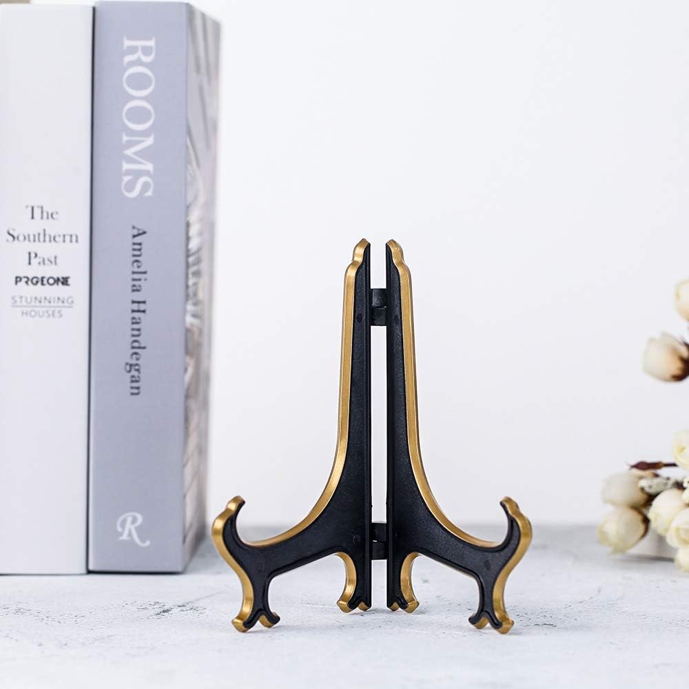 Artliving 6" Decorative Plate Stand Holder Plastic Picture Easel Display Stand Picture Frame Stand Black Gold