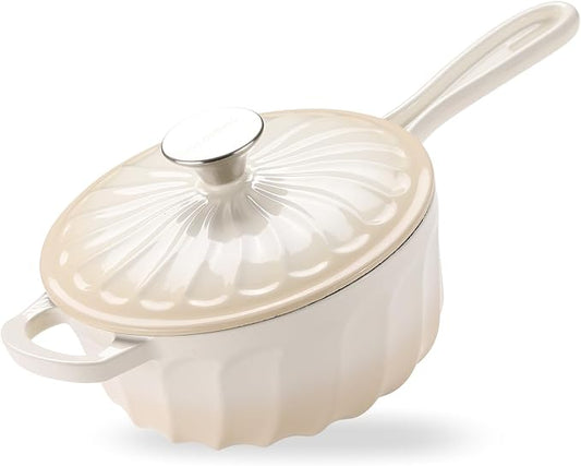 Enameled Cast Iron Sauce Pan, 2 Quart Enameled Saucepan with Lid, Mini Dutch Oven Enamel Saucepan for Cooking Pasta Sauce, Gravy, Puddings, Marinate, Boiling (Gradient Caramel)