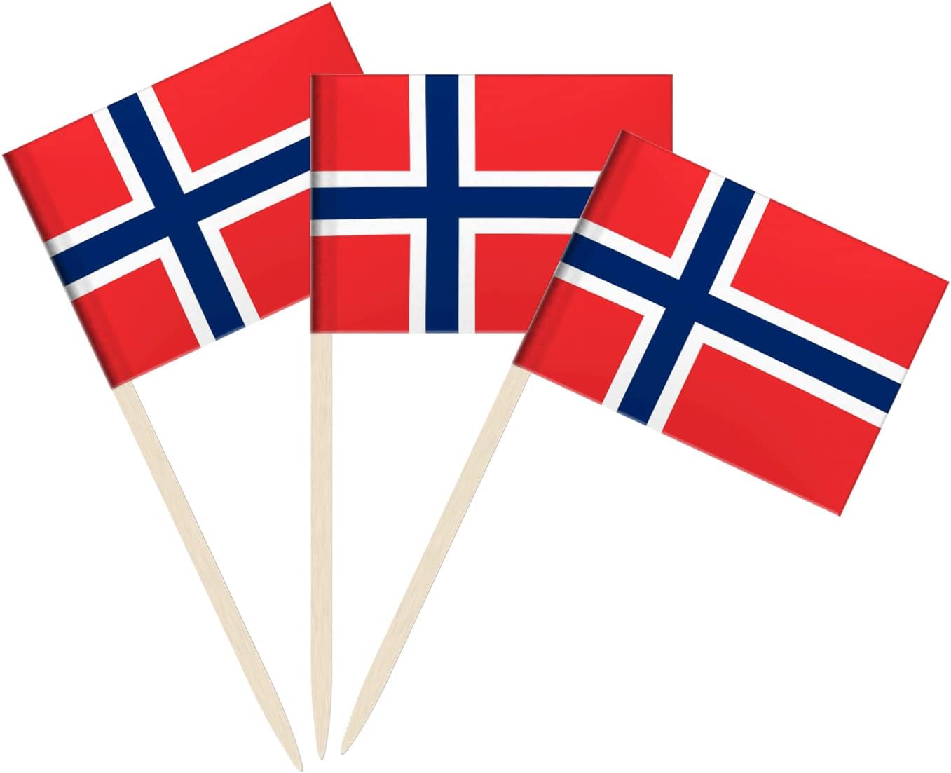 100 Pack Norway Flag Norwegian Toothpick Flags, Cocktail Picks Mini Stick Cupcake Toppers Country Picks Party Decoration Celebration Cocktail Food Bar Cake Flags (Norway)