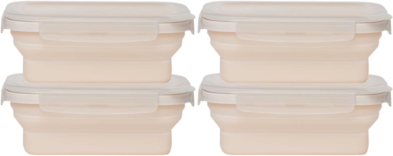 Drip EZ Secondz Collapsible Food Storage Containers – Set of 4, Space-Saving Airtight Meal Prep & Leftover Containers – Microwave, Freezer & Dishwasher Safe, BPA-Free, Locking Lids – Sandstone