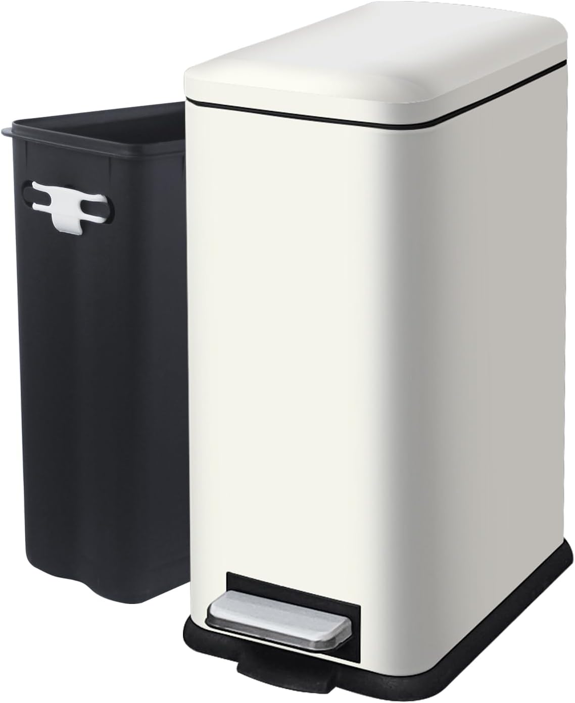 Large Bathroom Trash Can, 16.7L/ 4.4 Gallon Trash Can with Removable Wastebasket, Hand Free Garbage Can with Soft close Lid, Stainless Steel Skinny Trash Bin for Bedroom, Home Office, White