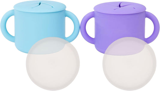 WeeSprout Snack Containers, Food Grade Silicone Cups, Spill-Proof Tops For Toddlers and Babies, Premium Hard Plastic Travel Lids, Dishwasher Safe, Set of 2 Snack Catchers