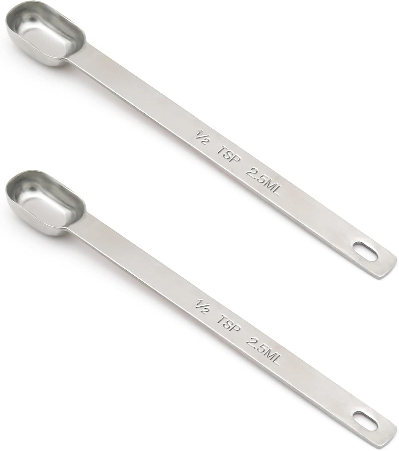 2PCS 1/2tsp (1/6tbsp, 2.5ml) Single Measuring Spoon, Stainless Steel Long Handle Individual Teaspoons Only