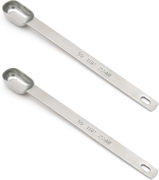 2PCS 1/2tsp (1/6tbsp, 2.5ml) Single Measuring Spoon, Stainless Steel Long Handle Individual Teaspoons Only