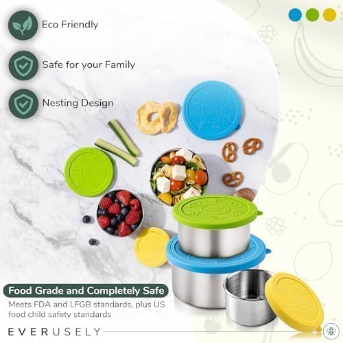 Everusely - Stainless Steel Food Containers - 3 Pack, Summer - Lunch Box - Snack Containers for Office, Home Food Storage - Leakproof with Silicone Lids - Dishwasher & Freezer Safe