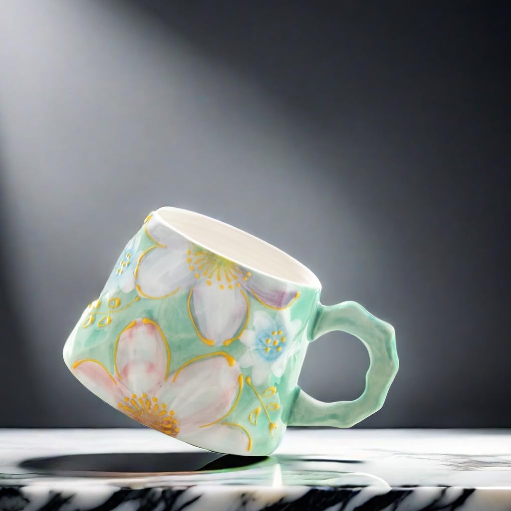 13oz ceramic mug, enlarged and thickened breakfast cup, suitable for spring, summer, autumn and winter, hand-painted cup, a personalized gift for girlfriend.