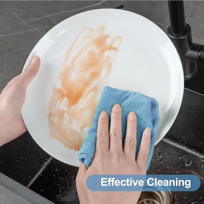 Microfiber Cleaning Cloth Roll, 20 Pack Reusable Tear Away Towels, 9.8" x 9.8", Cleaning Supplies Dish Rags Ultra Absorbent and Lint Free Cleaning Rags Towels for Car, House, Kitchen, Blue