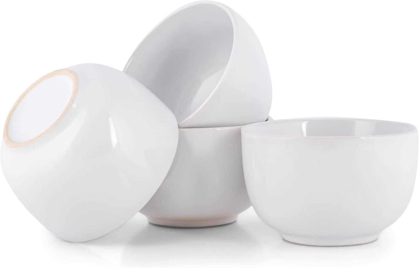 Elanze Designs Bistro Glossy Ceramic 4 inch Cute and Small Dessert Bowls Set of 4 - Perfect for Everyday uses from Snacks, Ice Cream, Candy and Treats, White