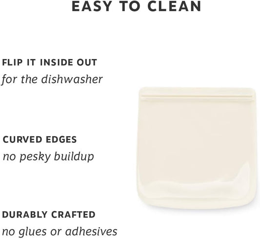 W&P Porter Silicone Reusable Storage Bag, Sandwich (34oz Flat), Cream, Food Storage Container, Microwave and Dishwasher Safe, Easy Cleaning