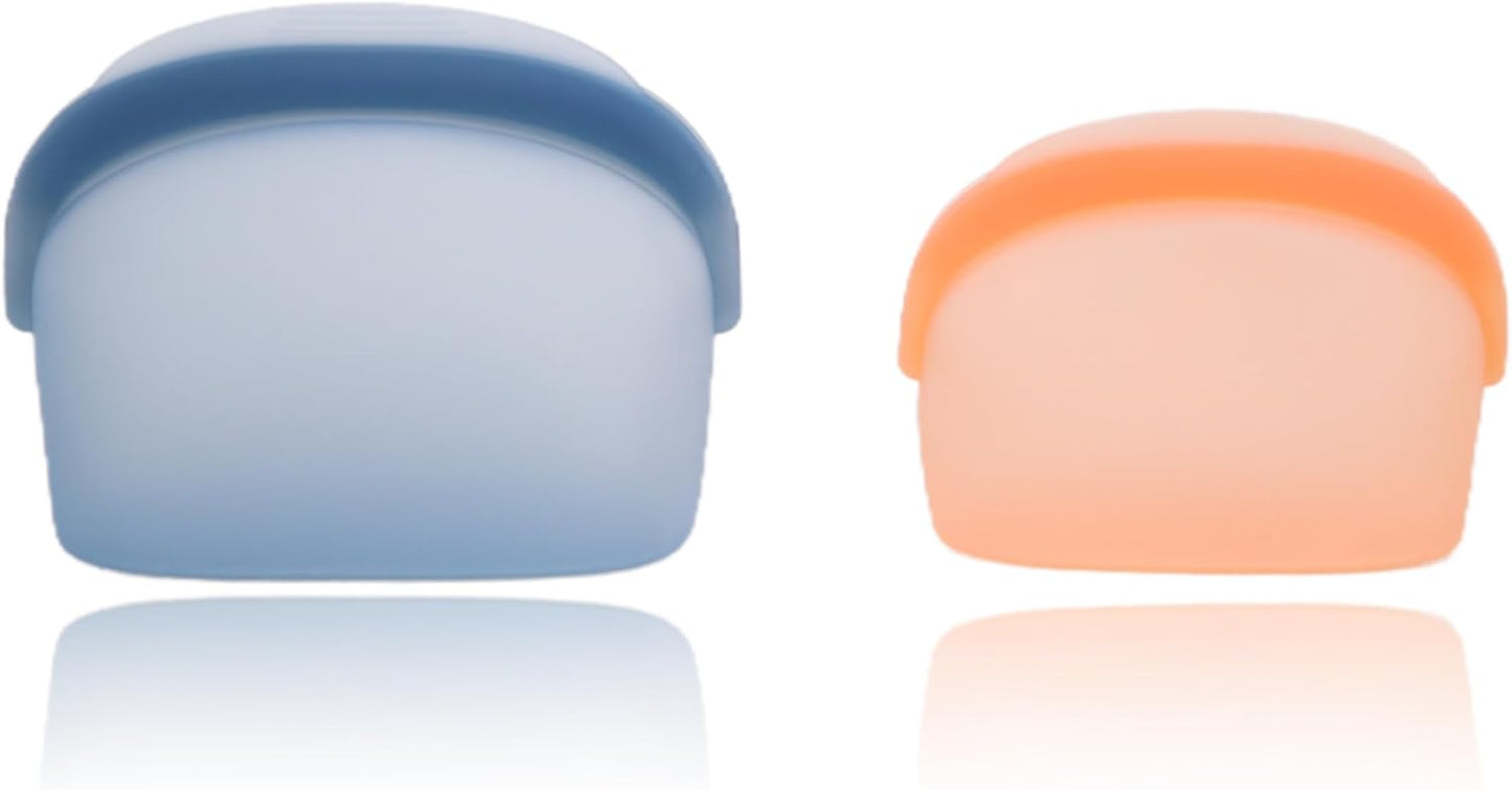 Silicone Storage Bags Reusable Food Storage bag 34oz/17oz 2pcs Dual-Zip Leakproof Seal Wide Stand-Up Base Dual-Texture Dishwasher & Microwave Safe, BPA Free