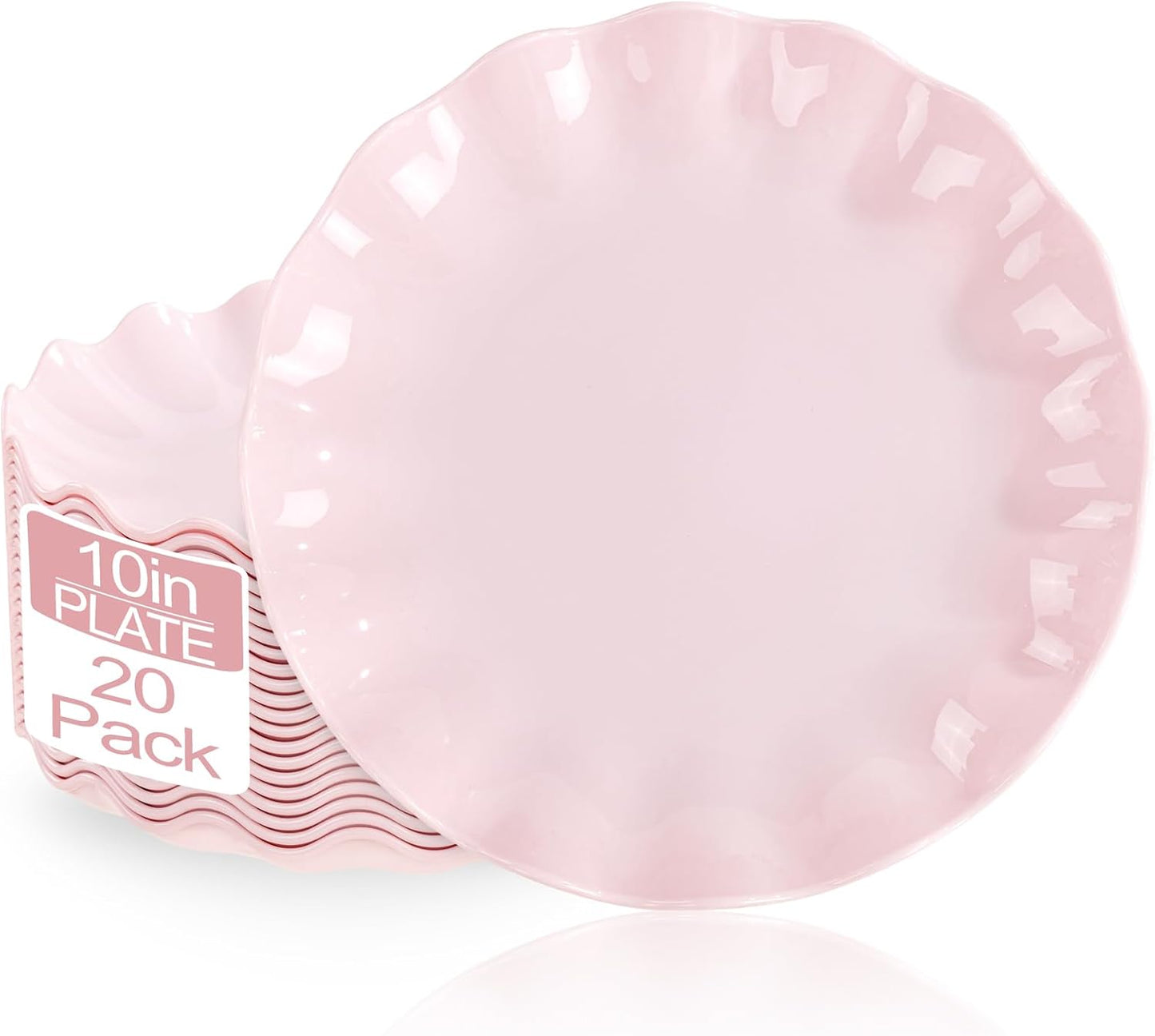 LIYH 20 Pcs 10 Inch Pink Scalloped Plastic Plates Reusable - Unbreakable Plastic Wavy Plates for Weddings Party Outdoor Picnics Dishwasher Safe BPA Free 10" Dinner Plate