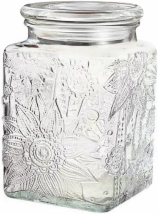 Vintage Glass Jar, 25.3 FL OZ Food Storage Jar with Lid, Decorative Jar for Home Kitchen Coffee, Tea, Candy, Sugar Jar