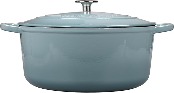 Enameled Dutch Ovens Cast Iron Dutch Oven Pot with Lid for Bread Baking, Cook, Dual Handle, 7 Quart, Seasalt