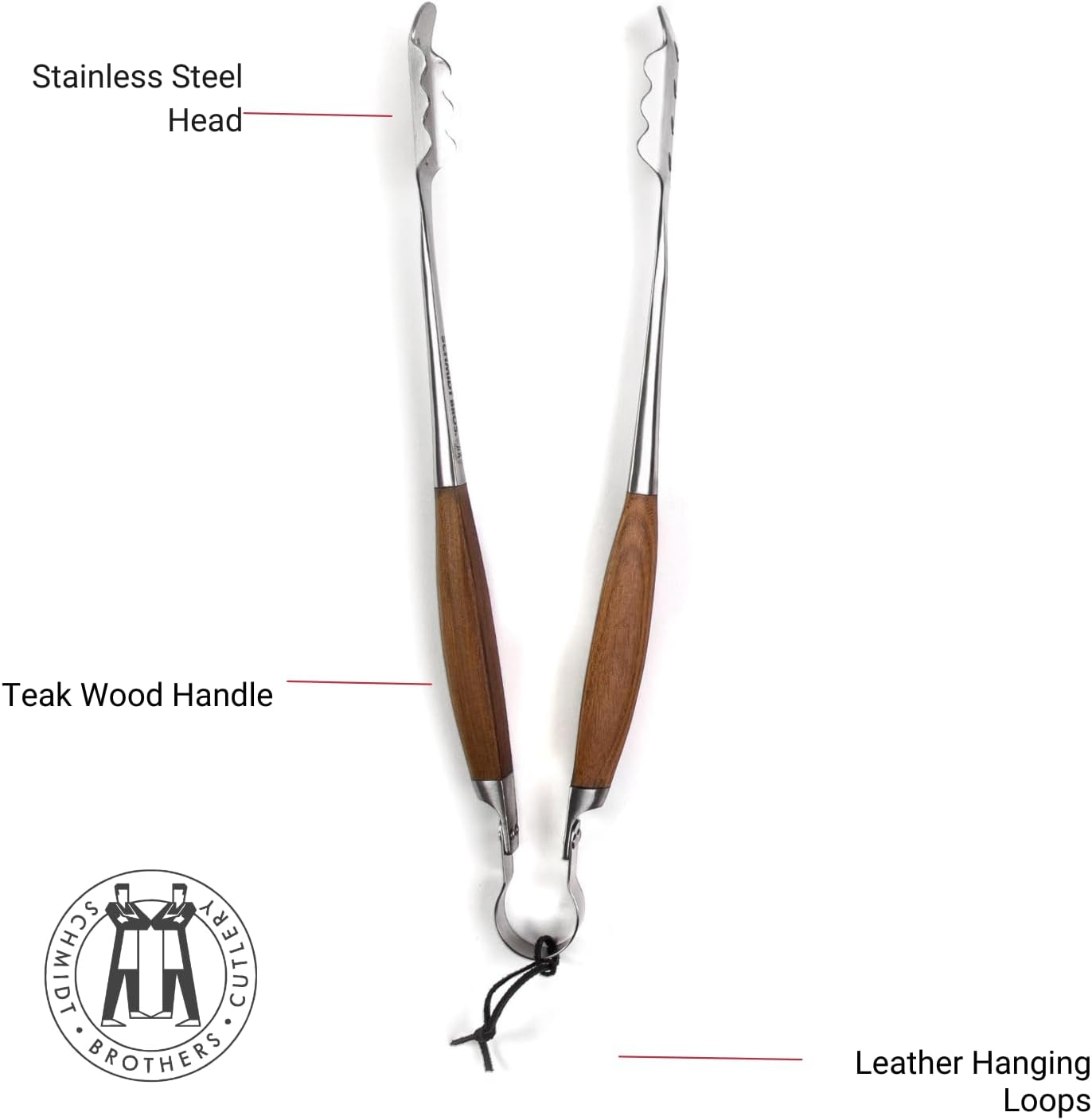 Schmidt Brothers - BBQ Bonded Teak 4 Piece Grilling Accessory Set, Full-Forged Stainless Steel Grilling Utensils Including Spatula, Fork, Basting Brush, and Tongs with All Wood Handles