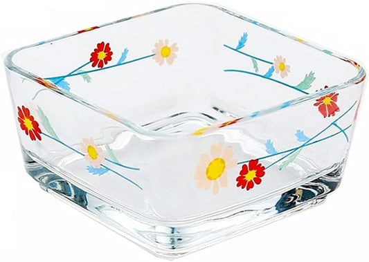 9 OZ Small Flower Candy Dish Floral Candy Bowl Cute Square Daisy Glass Bowl for Snack,Dessert,Fruit,Icecream,Yogurt,Dipping,Prep,Mini Clear Serving Bowl