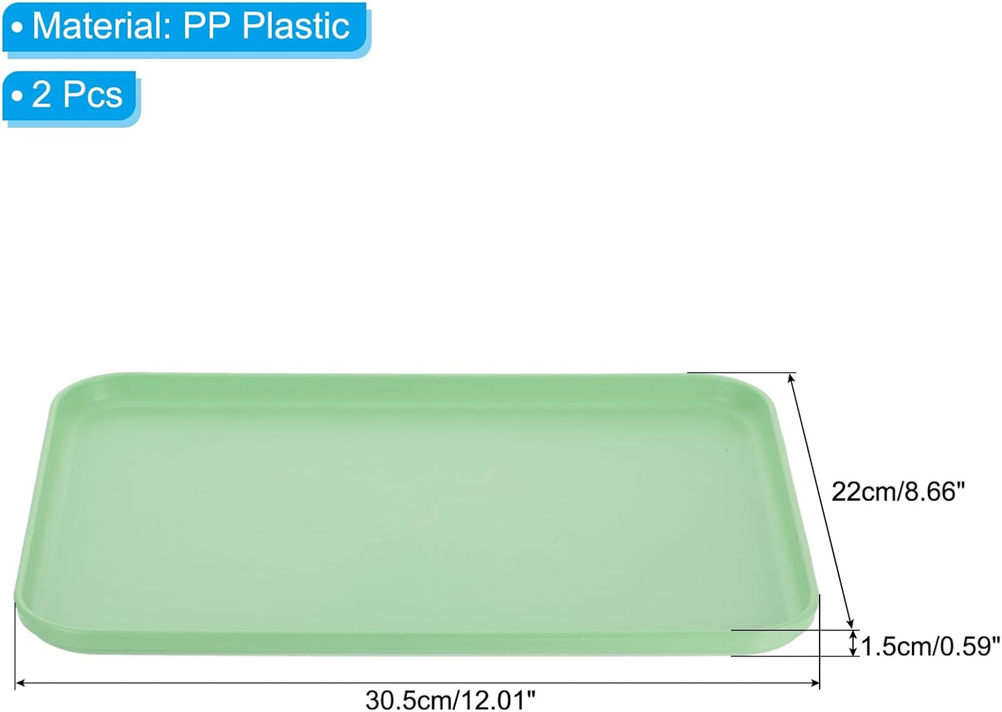 PATIKIL 12x9 Fast Food Tray, 2 Pack PP Plastic Reusable Multi-Purpose Non-Slip Rectangle Serving Tray for Cafeteria Restaurant Home Kitchen, Green