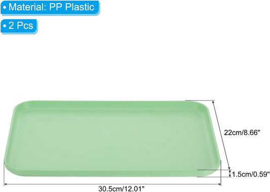 PATIKIL 12x9 Fast Food Tray, 2 Pack PP Plastic Reusable Multi-Purpose Non-Slip Rectangle Serving Tray for Cafeteria Restaurant Home Kitchen, Green