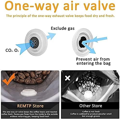 REMTAP Coffee Bags with Valve(100pcs,12 oz) balck High Barrier Aluminumed Foil Flat Bottom Standing Coffee Beans Storage Bags,Reusable Heat Sealable Side Zipper Pouches for Home or Store