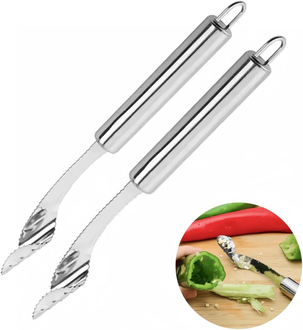 2 Peices Jalapeno Pepper Corer Tool,Stainless Steel Pepper Seed Remover,Jalapeno Popper Cutter,Fruit and Vegetables Corer Tool for Family Kitchen-0.79 * 8.6In