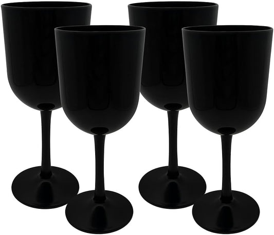 Party Outlaw Plastic Wine Glasses 4 Pc 10oz, Classic Wine Drinking Glasses, BPA-Free, Lightweight, Heavy Duty, Reusable, Shatter - Proof, Dishwasher Safe, Made in USA (Black)