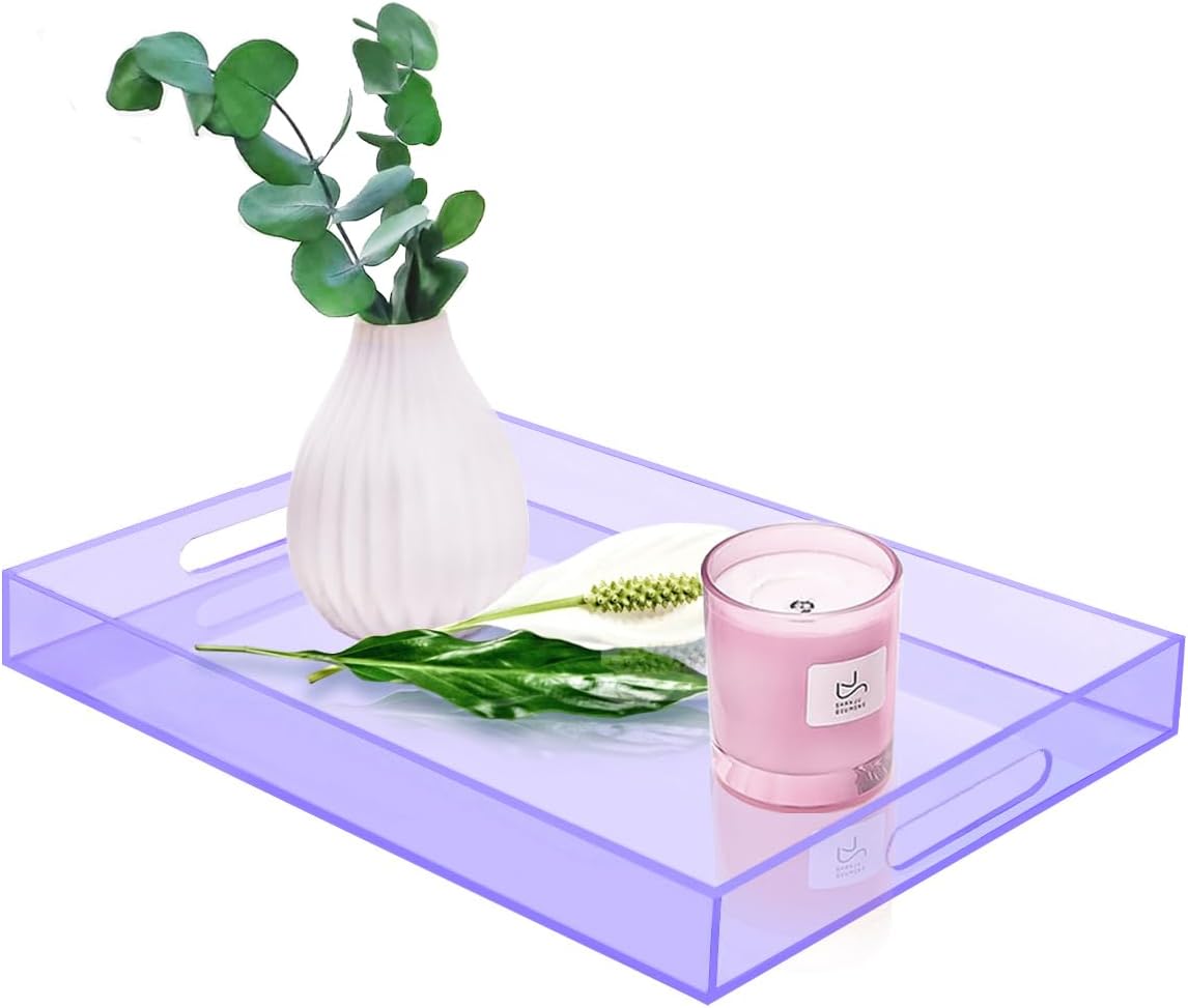 SetGame Acrylic Serving Tray with Handles, Bathroom Desktop Decorative Storage Arylic Trays, Simple Vanity Tray Food Tea Fruit Dinner Snack Tray for Bar Kitchen Party