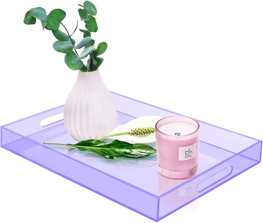 SetGame Acrylic Serving Tray with Handles, Bathroom Desktop Decorative Storage Arylic Trays, Simple Vanity Tray Food Tea Fruit Dinner Snack Tray for Bar Kitchen Party