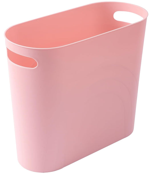 rejomiik Small Trash Can, 3.5 Gallon Slim Garbage Can Plastic Waste Basket with Handles Container Bin for Narrow Spaces Bathroom, Bedroom, Kitchen, Office at Home, Rosette Pink