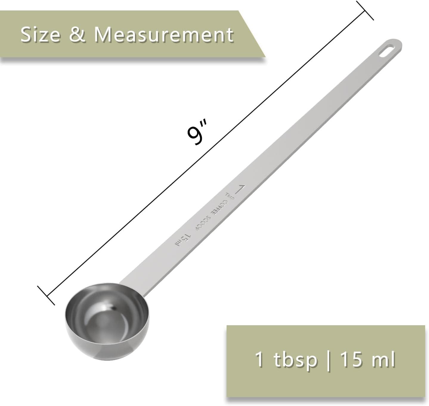 1PCS 1 Tablespoon Coffee Scoop, 9" Long Handle Measuring Spoon, One tbsp (15 ml) Stainless Steel Scooper