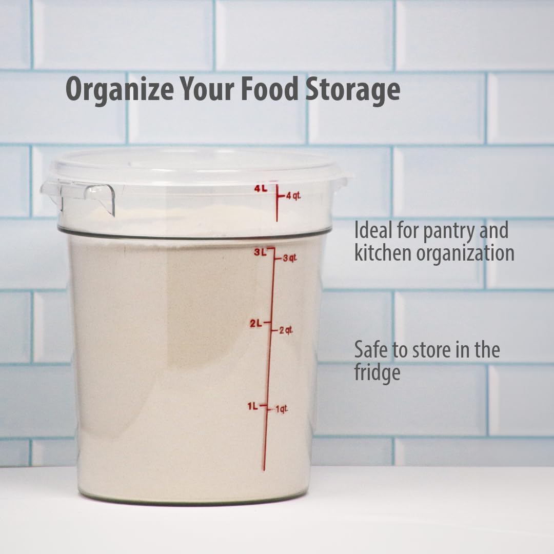 Cambro Food Storage Container with Lid (2 Pack) - Round Series - 4 QT (Quart) - Commercial Grade for Food Prep (Clear)