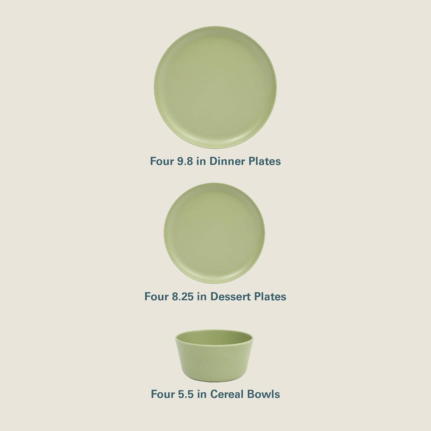 Gibson Home Fairhope 12-Piece Matte Green Melamine Dinnerware Set – Durable Lightweight Plates and Bowls, Kitchen Dining Set
