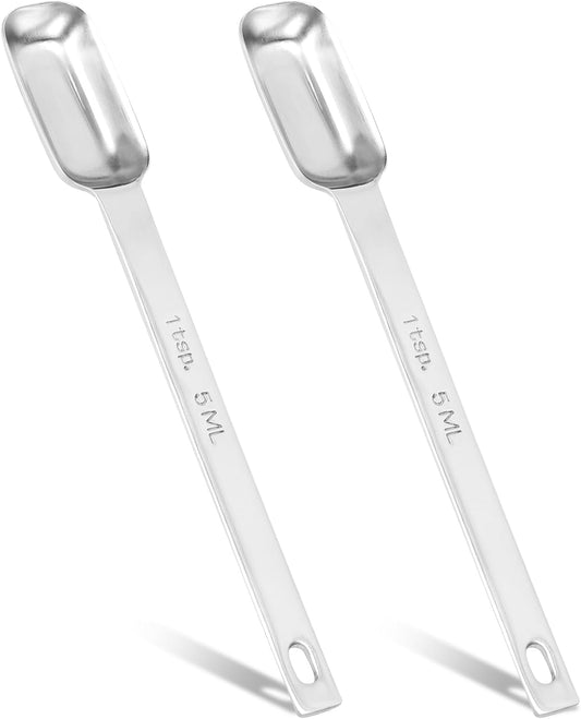 2Pcs 1 Teaspoon Stainless Steel Single Measuring Spoon 5 ML Teaspoon Rectangular Individual Measuring Spoons (1Tsp | 5 ML | 5 cc | 1/3 Tablespoon)