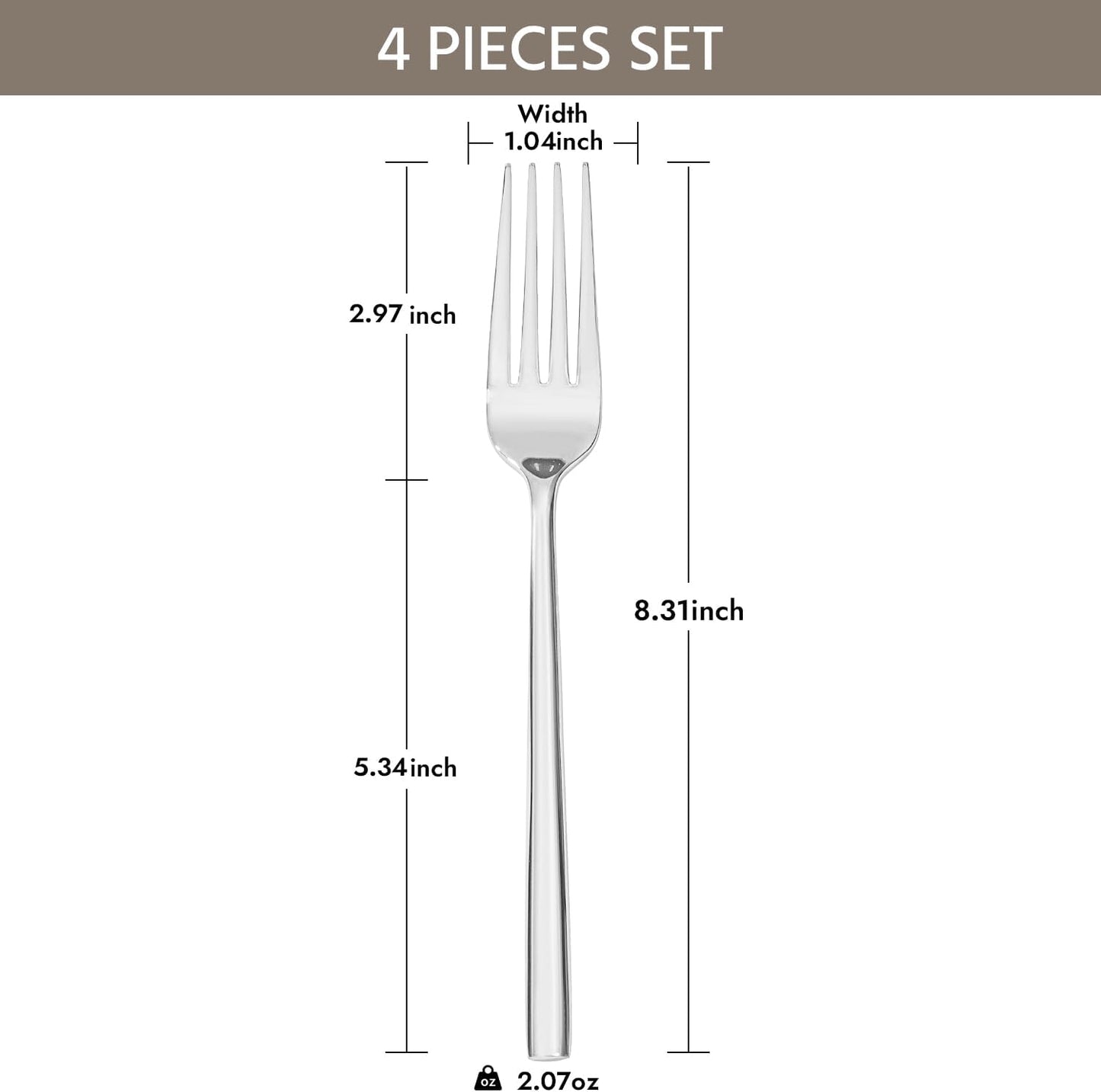 KINGSTONE Dinner Forks Set, 4-Piece Silverware Flatware Cutlery Dessert Forks (8.3-Inch), Forged Food-Grade Stainless Steel, Mirror Finish & Dishwasher Safe, Use for Kitchen, Home, Wedding, Party