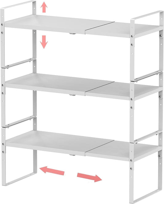Expandable Stackable Spice Rack Cabinet Shelf Organizer in Cabinets Shelves Kitchen Cupboard Organization Stack up Racks Pantry Countertop Storage Medium/White 3 Packs