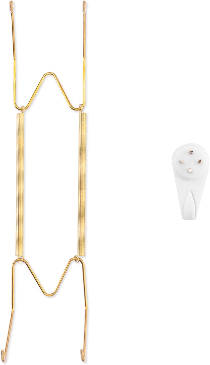 Plate Hangers for The Wall, Suitable for 10-14 inch Decorative Plate, Stainless Steel Wire Plate Holder with Wall Hooks and Rubber tip Protectors, Plate Hangers for Displaying Plates, Platter, Gold