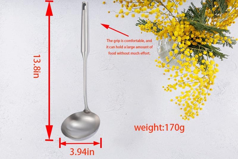 Soup Ladle Stainless Steel Scoop Spoon 304 Stainless Steel，13.8" Large Durable Metal Ladel，Cooking Spoon for Kitchen,Large Spoons and Ladles,Asian Soup Spoon