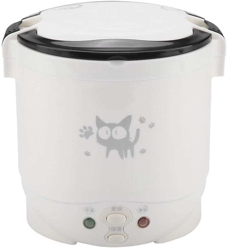Mini Rice Cooker, 1l 12v 100w Non Stick Rice Maker Portable Food Steamer for Travel Cars Camping Cooking (White)