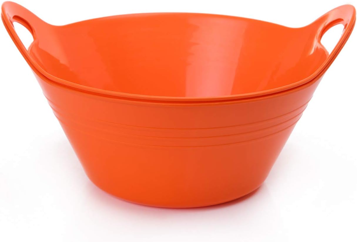 Mintra Home Plastic Bowls with Handles (1.8L Medium 2pk, Orange)