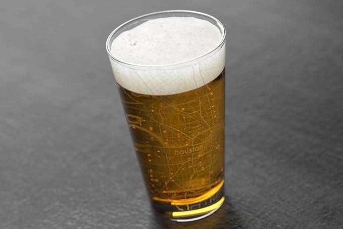 Well Told Engraved Houston Texas Map Pint Glass, Etched Beer Gift (16 oz, Clear) City Map Pint, Custom City Glassware, Gifts For Beer Lovers