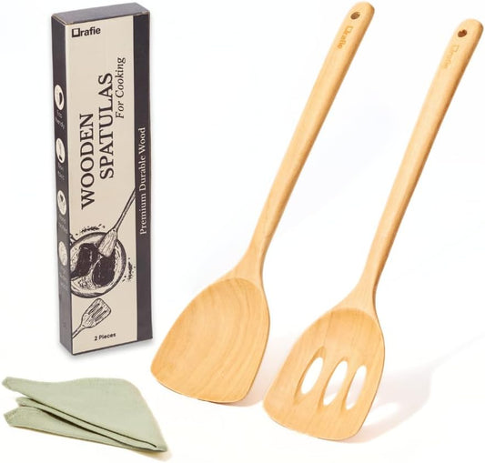 Wooden Spatula Set for Cooking (2 Pcs) – Spatulas for Kitchen Use, Solid & Slotted