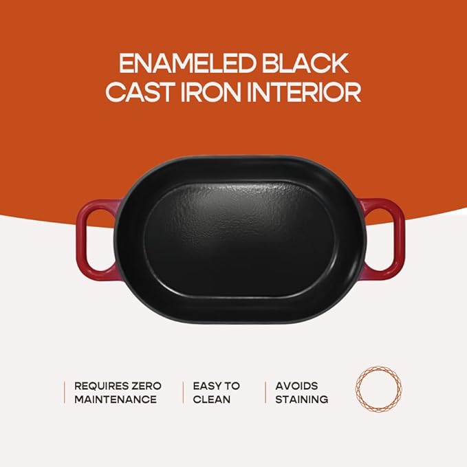 Enameled Cast Iron Dutch Oven for Professional Sourdough Bread Baking | 5.5 Quart Loaf Size Oval Cookware Pot with Lid | Triple-Layer Enamel Coating Pan with Non Stick Silicone Mat |Red