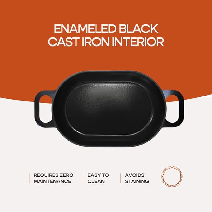 Enameled Cast Iron Dutch Oven for Professional Sourdough Bread Baking | 5.5 Quart Loaf Size Oval Cookware Pot with Lid | Triple-Layer Enamel Coating Pan with Non Stick Silicone Mat | Black