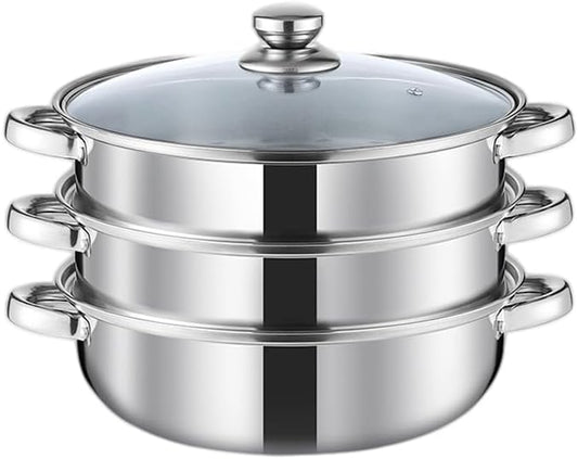 Steamer Pot for Cooking 11 inch, Steamer Pots 3-tier Multipurpose Stainless Steel Steam Pot Cookware with Handle for Vegetable