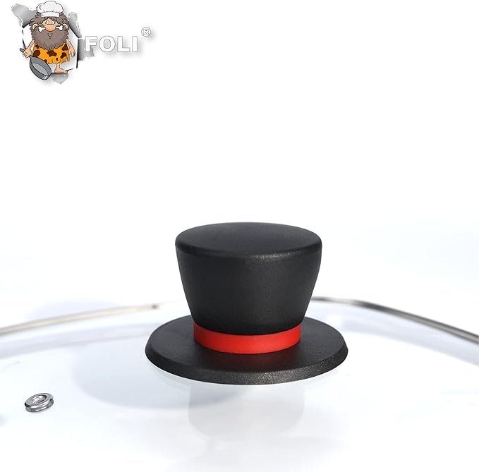 FOLI Square Glass Lid for Grill Pans with Steam Vent Hole - Fits Lodge Cast Iron Skillets 10.5inch(26.67cm) - Square Tempered Glass Lid - Universal Replacement Cover Bakelite Round Knob