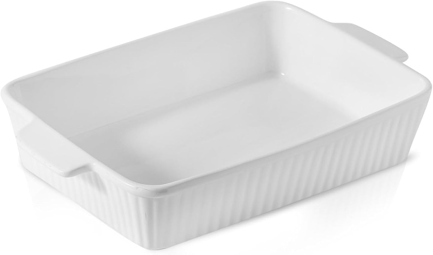 Casserole Dish for Oven, Ceramic Deep Lasagna Pan, 4 Quarts Baking Dish with Handles, 9 x 13 inches Baking Pan, Rectangular Oven Safe Pan, Porcelain Bakeware, White