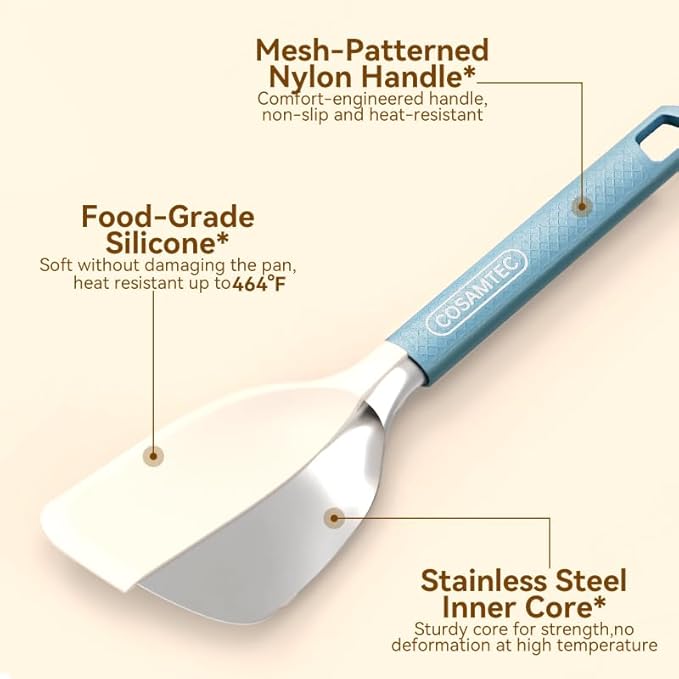 Silicone Small Spatula for Cooking Flexible Beveled Turner with Solid Inner Core and Heat Resistant Nylon Handle Ideal Spatula for Non-Stick Cookware