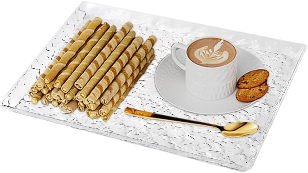 Countertop Crystal Fruit Tray,Plastic Clear Reusable Serving Trays,Rectangular Ripple Decorative Bowl for Ice Cream Candy Nut Fruits Display