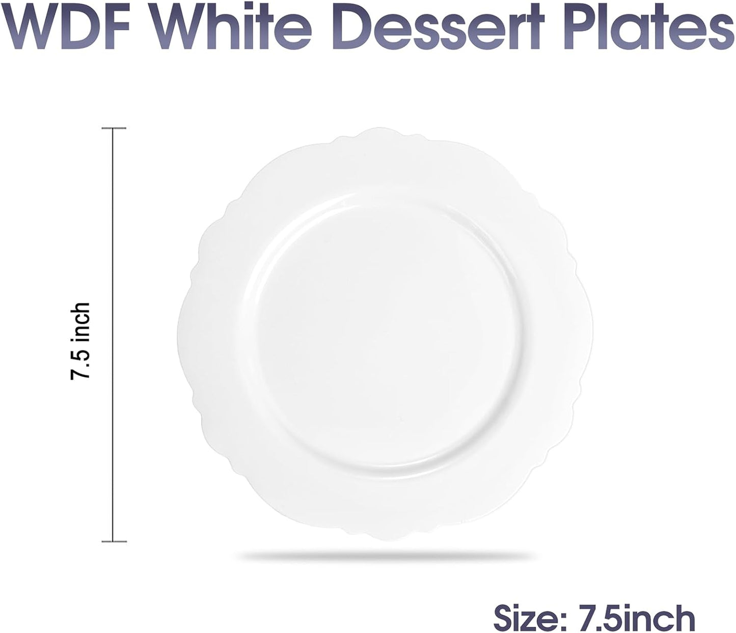 WDF 60pcs White Plastic Dessert Plates -7.5inch Baroque White Disposable Appetizer/Small Cake/Salad Plates- for Upscale Parties & Wedding