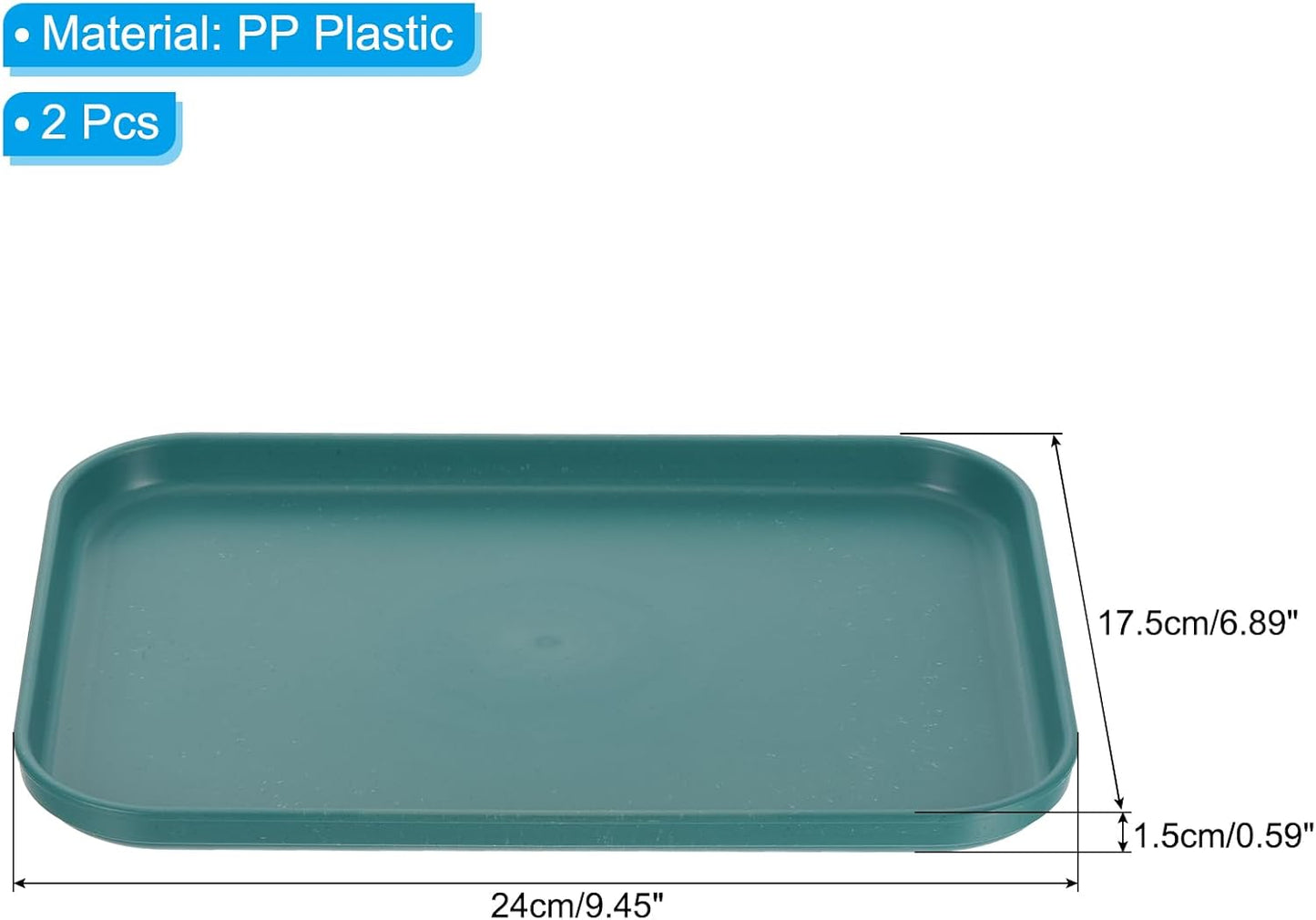 PATIKIL 9.5x7 Fast Food Tray, 2 Pack PP Plastic Reusable Multi-Purpose Non-Slip Rectangle Serving Tray for Cafeteria Restaurant Home Kitchen, Dark Green