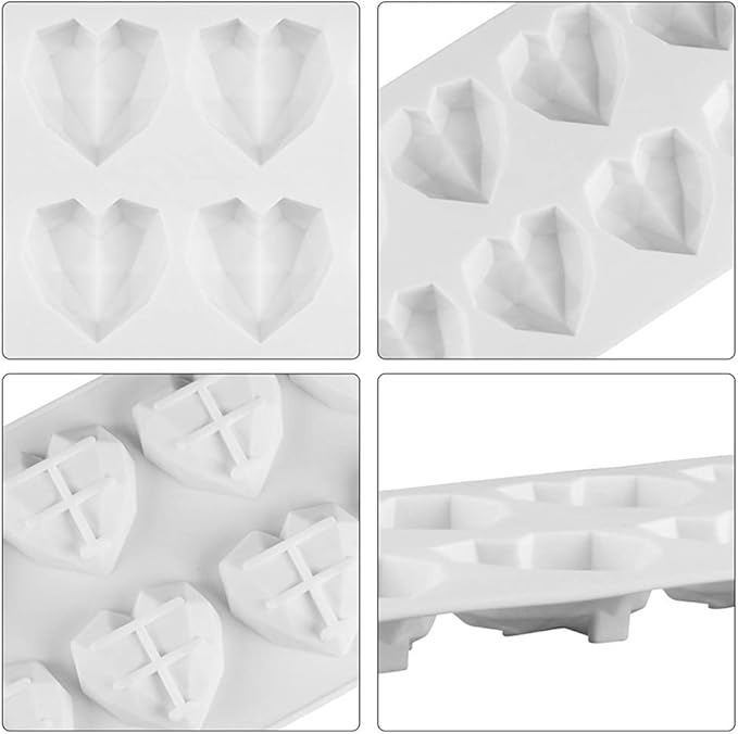 8 Cavity Diamond Love Heart-Shaped Silicone Molds for Sponge Cakes Mousse Chocolate Dessert Bakeware Pastry Mould